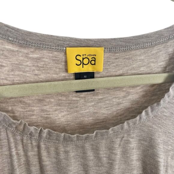St. John Spa Women’s M Pleated Scoop Neck‎ Top Beige Gray Heather Neutral Soft - Picture 3 of 8